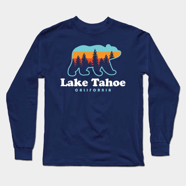 Lake Tahoe California Bear Retro Vintage Long Sleeve T-Shirt by PodDesignShop